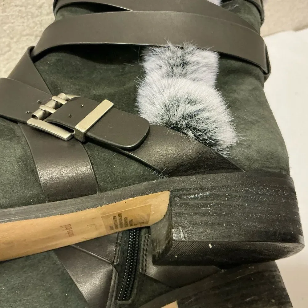 Charles David Schmidt Motorcycle Bootie Fur-Trimmed Boots size 10